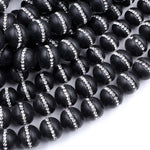 Natural Black Onyx 12mm 14mm Round Beads High Quality Natural Black Gemstones with Sparkling Rhinestone Inlay 16" Strand