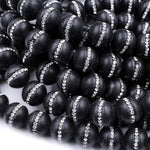 Natural Black Onyx 12mm 14mm Round Beads High Quality Natural Black Gemstones with Sparkling Rhinestone Inlay 16" Strand