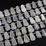 Natural Silvery White Gray Moonstone Faceted Trapezoid Rectangle Beads Side Drilled Tapered Teardrop Shape Cut Focal Pendant 16" Strand