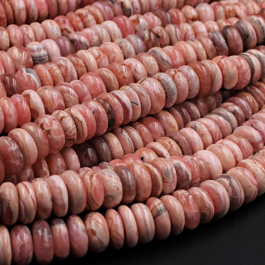Natural Rhodochrosite Rondelle Heishi 10mm Pink Red Beads Gemstone 16" Strand