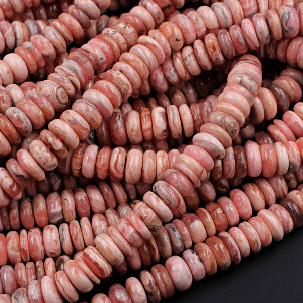 Natural Rhodochrosite Rondelle Heishi 10mm Pink Red Beads Gemstone 16" Strand