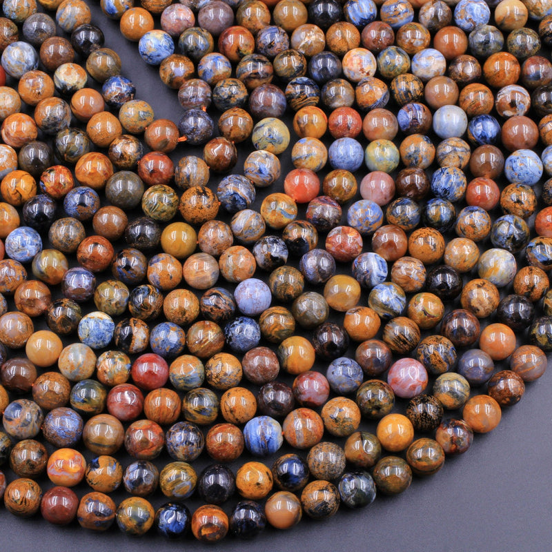 Genuine African Pietersite 6mm 8mm 10mm Round Beads Stunning Natural Red Brown Gold Blue Gemstone from Namibia South Africa 16" Strand