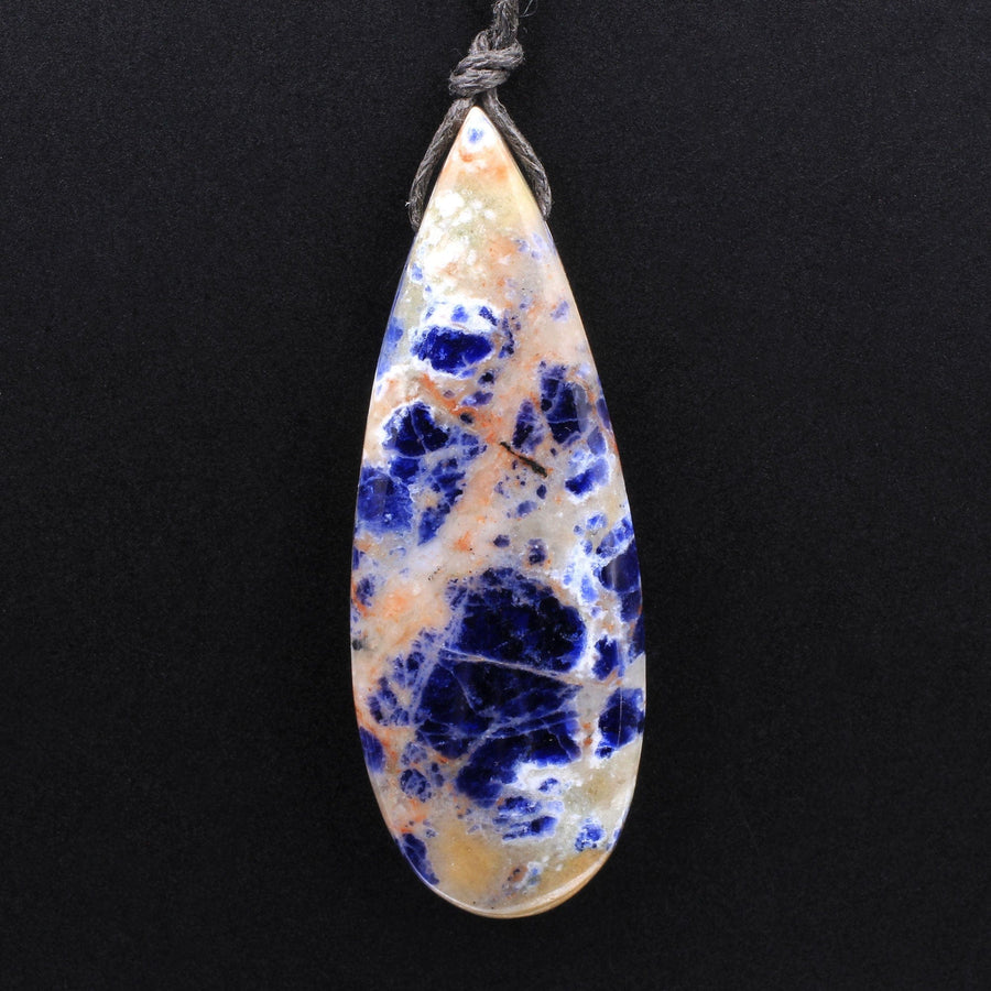 Natural Orange Sodalite Pendant Side Drilled Teardrop Bead Striking Vibrant Orange Blue Colors