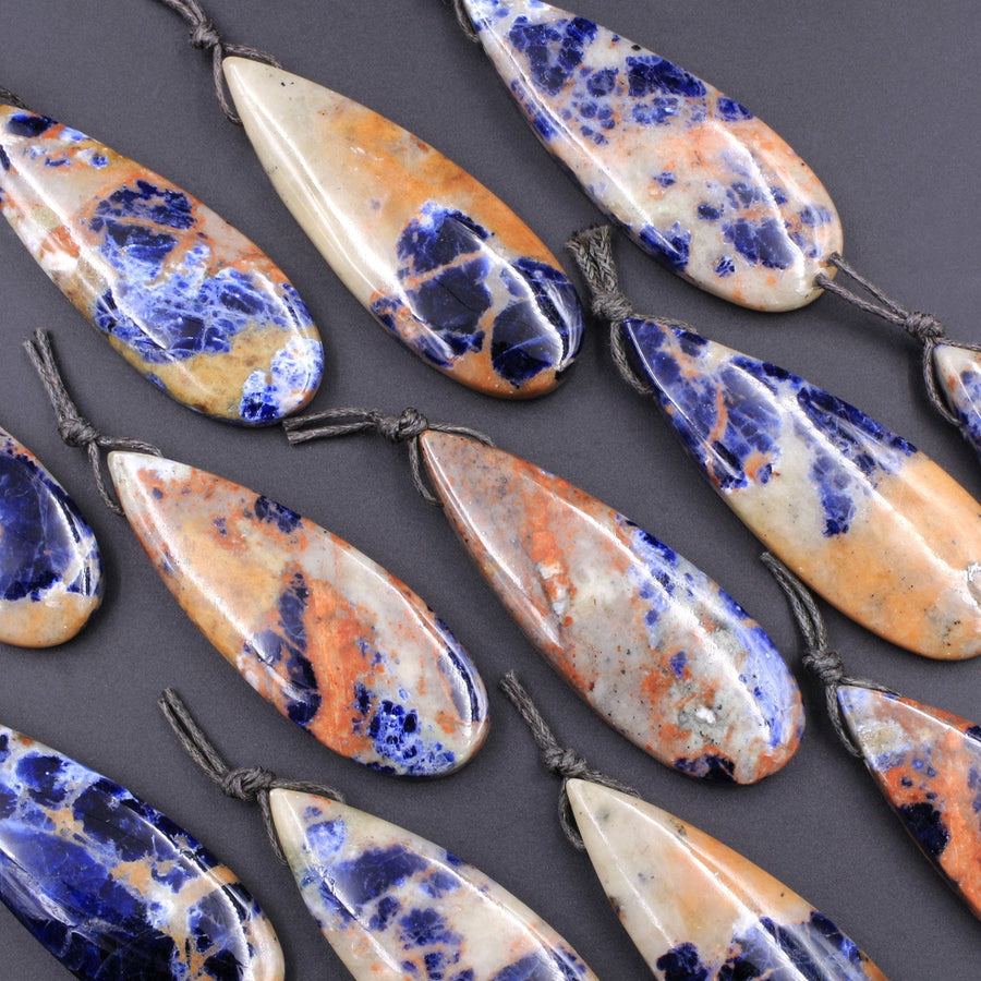 Natural Orange Sodalite Pendant Side Drilled Teardrop Bead Striking Vibrant Orange Blue Colors