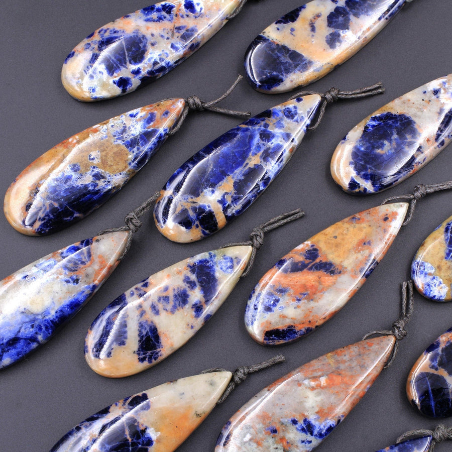 Natural Orange Sodalite Pendant Side Drilled Teardrop Bead Striking Vibrant Orange Blue Colors