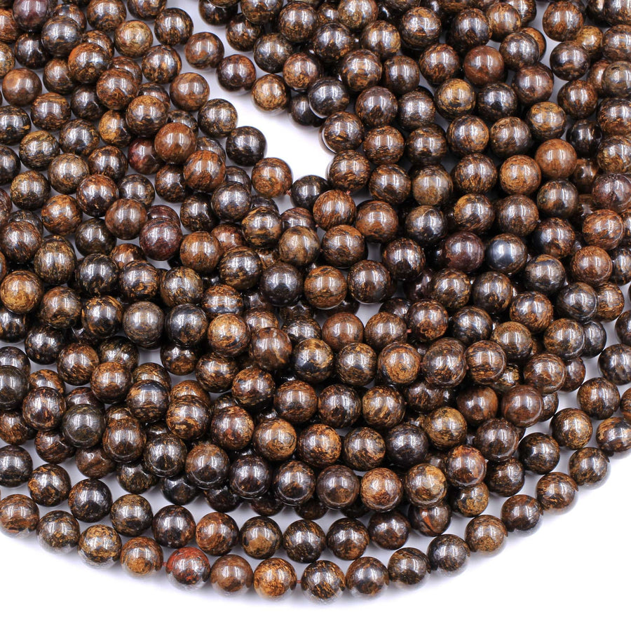 Natural Bronzite 4mm 6mm 8mm 10mm 12mm 14mm 16mm Round Beads High Quality Brown Stone 16" Strand