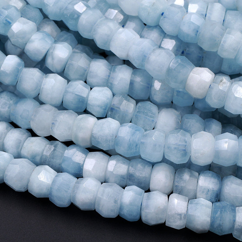 Extra Gemmy Natural Aquamarine Faceted Rondelle 9mm 10mm Beads Sea Blue Color Faceted Saucer Wheel Superior AAA Grade 16" Strand