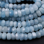 Extra Gemmy Natural Aquamarine Faceted Rondelle 10mm Beads Sea Blue Color Faceted Saucer Wheel Superior AAA Grade 16" Strand