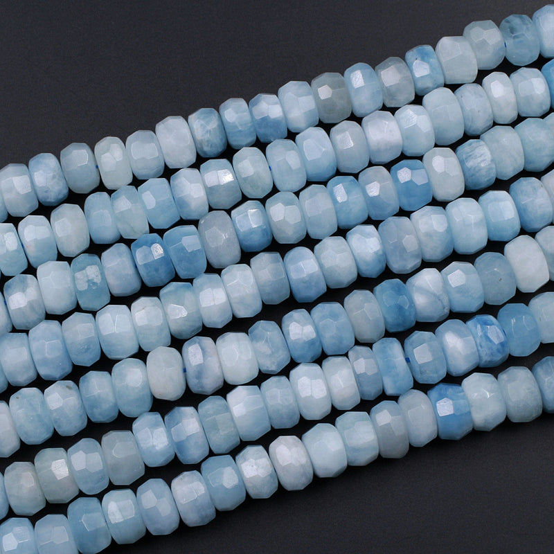 Extra Gemmy Natural Aquamarine Faceted Rondelle 10mm Beads Sea Blue Color Faceted Saucer Wheel Superior AAA Grade 16" Strand