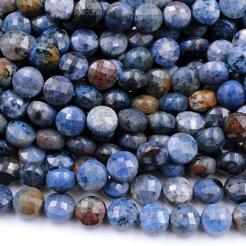 Natural Sunset Dumortierite Faceted Coin Beads 8mm Earthy Blue Rusty Orange Natural Stone 16" Strand