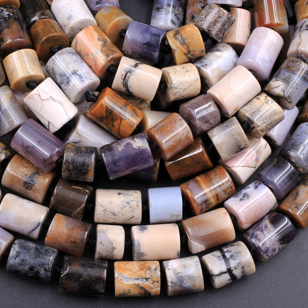 Rare Amethyst Sage Chalcedony Beads Cylinder Tube Purple Chalcedony Dendritic Pattern Natural Gemstone From Oregon 16" Strand