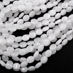 Natural White Jade Oval Beads Pristine Snowy White Jade Gemstone Beads 16" Strand