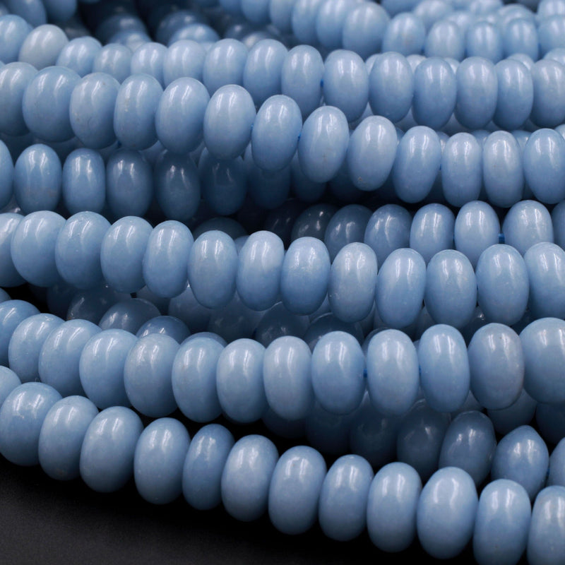 AAA Natural Blue Angelite 8mm 10mm Rondelle Beads High Quality Canadian Angel Stone Soft Pastel Blue 16" Strand