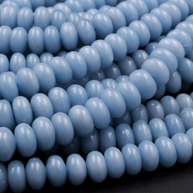 AAA Natural Blue Angelite 8mm 10mm Rondelle Beads High Quality Canadian Angel Stone Soft Pastel Blue 16" Strand