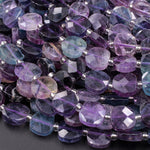 AAA Super Clear Natural Fluorite Faceted Square 10mm Cushion Sharp Facets Laser Diamond Cut Purple Green Blue Gemstone Beads 16" Strand