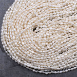 Small Rice Seed Pearls Genuine Freshwater White Pearl 4mm 5mm Irregular Oval Nugget Shape Pearl 16" Strand