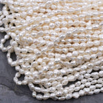 Small Rice Seed Pearls Genuine Freshwater White Pearl 4mm 5mm Irregular Oval Nugget Shape Pearl 16" Strand