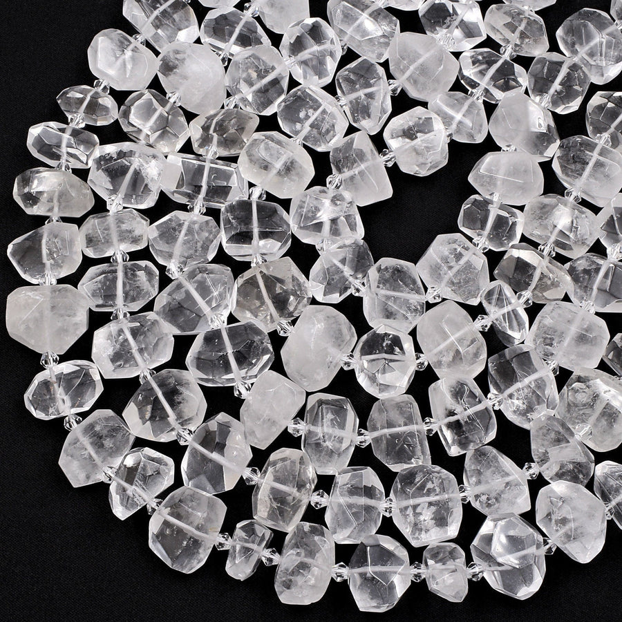 Faceted Natural Rock Quartz Beads Freeform Nugget Clear Sparkling Gemstone 16" Strand