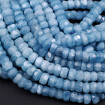 AAA Large Natural Aquamarine Faceted Rondelle 10mm Beads Intense Blue Color Faceted Saucer Wheel Real Genuine Aquamarine Gemstone 16" Strand
