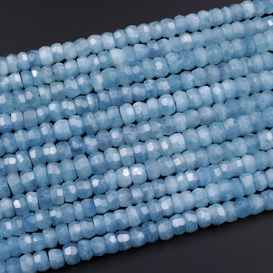 Extra Gemmy Natural Aquamarine Faceted Rondelle 10mm 12mm Beads Sea Blue Color Faceted Saucer Wheel Superior AAA Grade 16" Strand