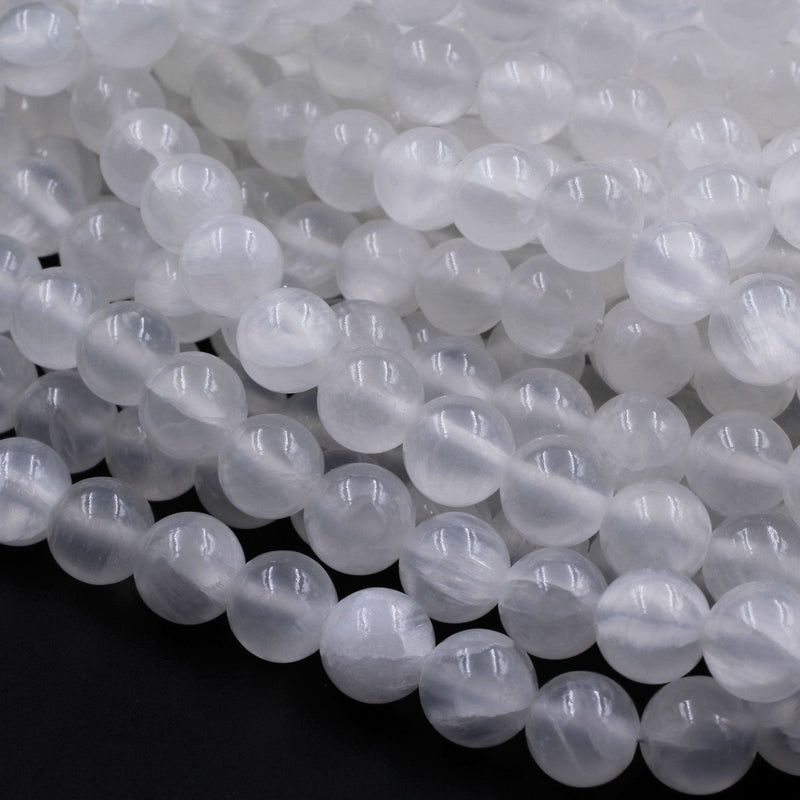 Natural Selenite 4mm 6mm 8mm 10mm 12mm Round Beads From Madagascar 15.5" Strand