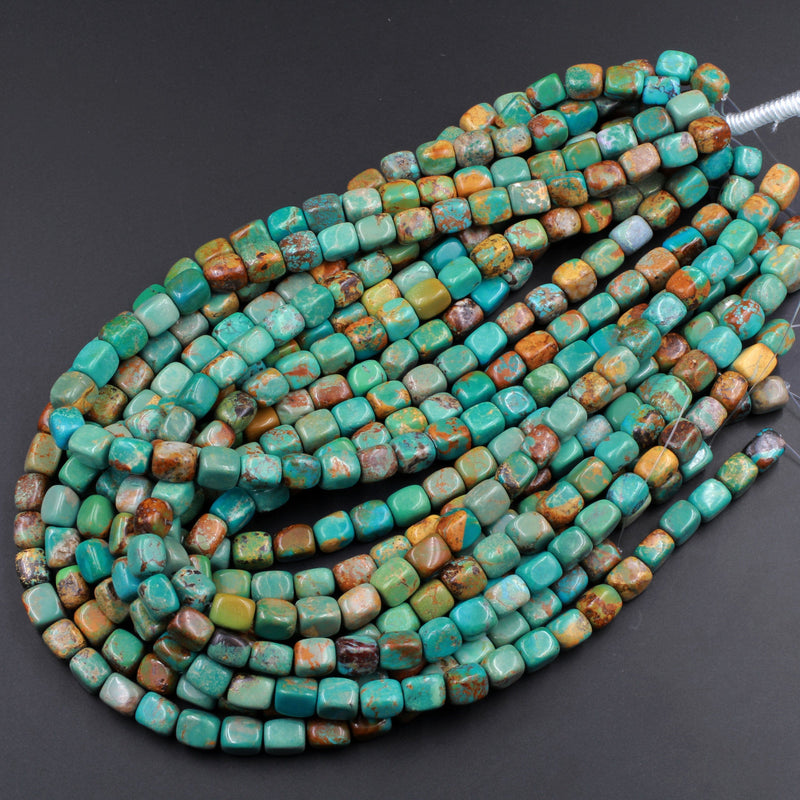 Natural Turquoise 10mm Rectangle Cube Beads Nuggets Highly Polished Genuine Real Stunning Blue Green Brown Turquoise Gemstone 16" Strand