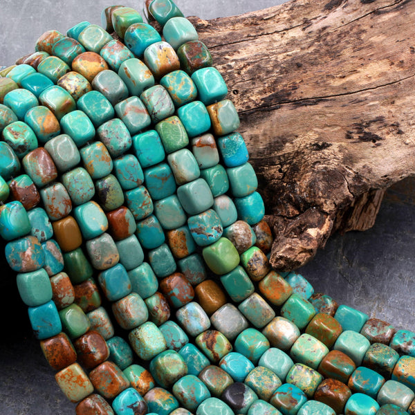 Natural Turquoise 10mm Rectangle Cube Beads Nuggets Highly Polished Genuine Real Stunning Blue Green Brown Turquoise Gemstone 16" Strand