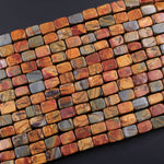 Red Creek Jasper Bead 10x8mm Rectangle Cube Beads Earthy Red Green Yellow Brown Natural Cherry Creek Multicolor Picasso Jasper 16" Strand
