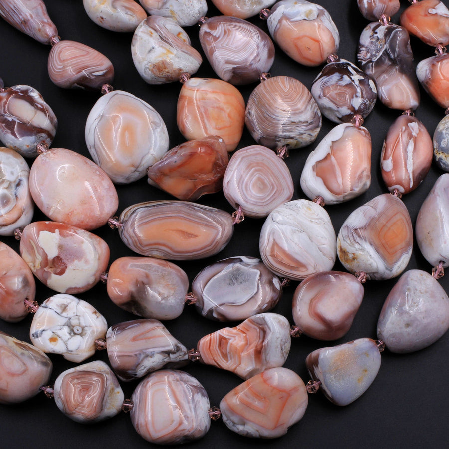Pink Botswana Agate Nodule Beads Large Polished Freeform Geode Nugget Chunky Focal Pendant 15.5" Strand