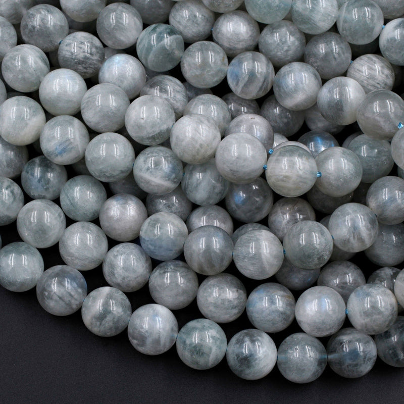 Rare! Natural Green Siberian Moonstone 4mm 6mm 8mm 10mm 12mm Round Beads Blue Flashes Exclusively From Us 16" Strand