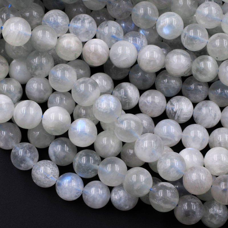 Rare! Natural Siberian Moonstone 6mm 8mm 10mm 12mm Round Beads Blue Flashes Exclusively From Us 16" Strand
