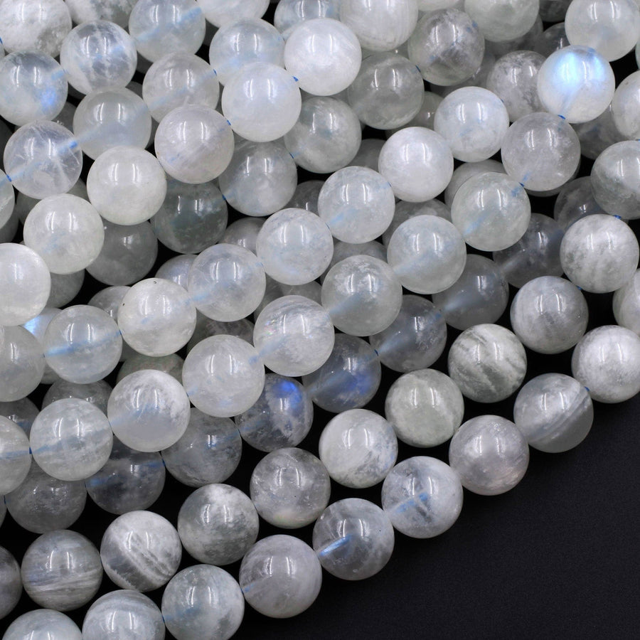 Rare! Natural Siberian Moonstone 6mm 8mm 10mm 12mm Round Beads Blue Flashes Exclusively From Us 16" Strand