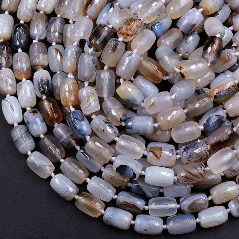 Natural Montana Agate Beads Highly Polished Faceted Barrel Drum Nuggets Amazing Veins Bands High Quality Brown Black White Bead 16" Strand