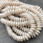 AAA Genuine Freshwater Pearl Smooth Coin Center Drilled Large Silvery White Pearls 16" Strand