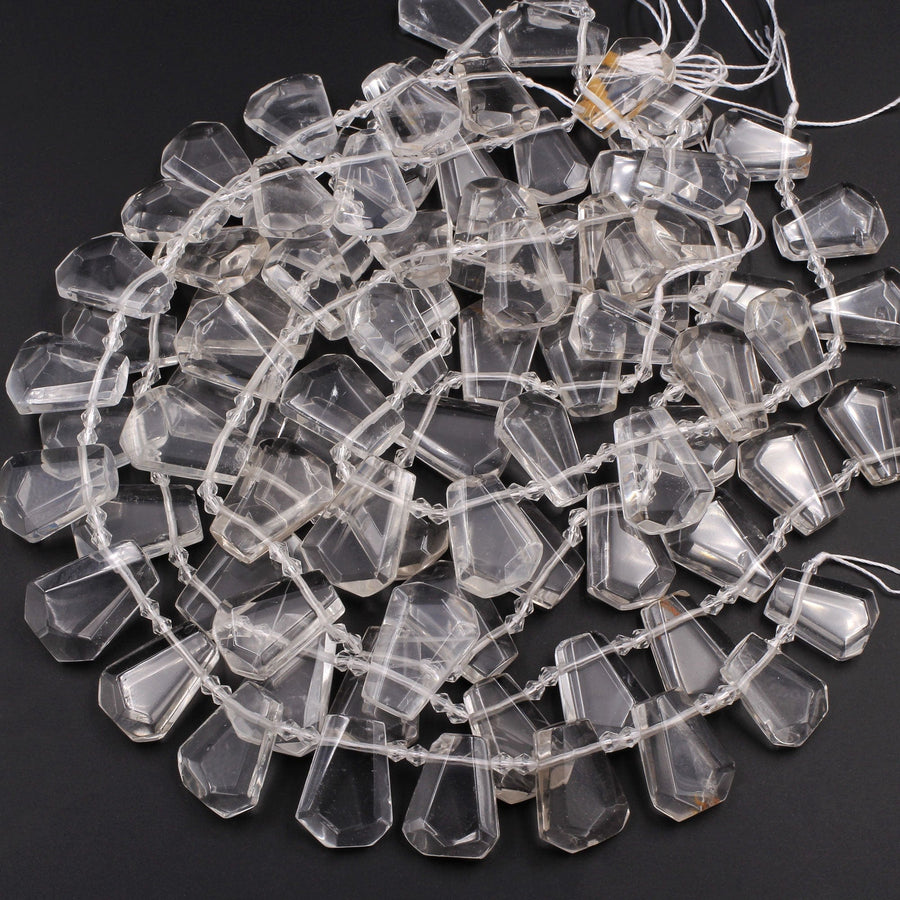 Natural Rock Crystal Quartz Faceted Trapezoid Tapered Teardrop Top Drilled High Quality Super Clear Quartz Crystal Beads 16" Strand