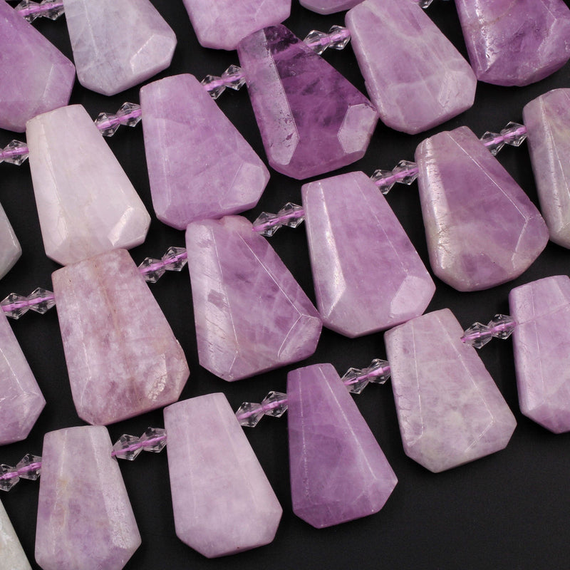 Natural Kunzite Faceted Trapezoid Cushion Beads Tapered Teardrop Focal Pendant Natural Pink Violet Purple Gemstone 16" Strand