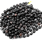 Natural Black Druzy Agate 8mm 10mm 12mm 14mm Round Beads With Sparkling White Quartz Druzy Crystal Cave 15.5" Strand