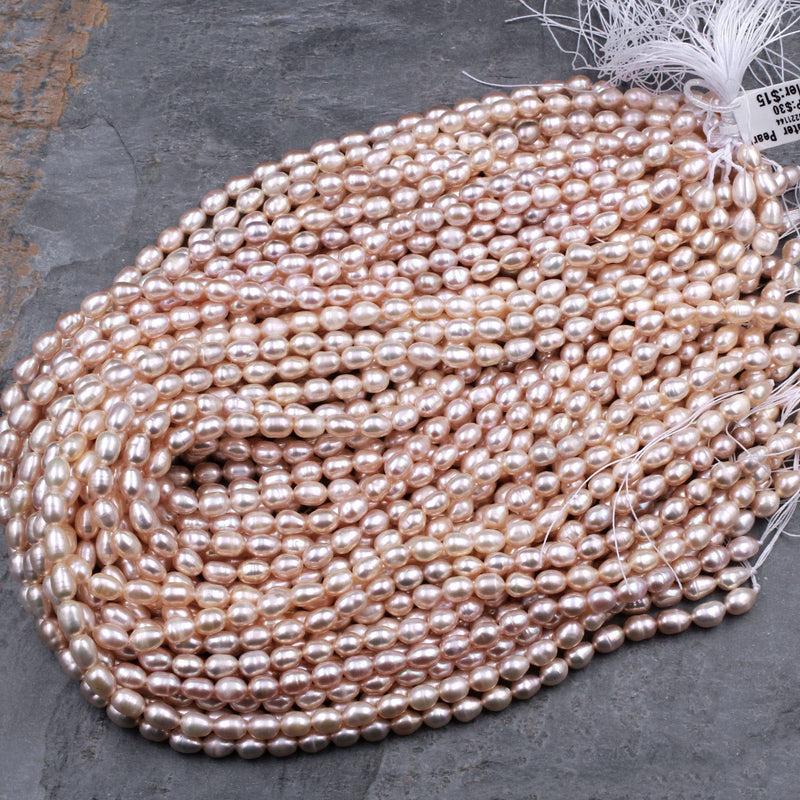 Genuine Freshwater Natural Pink Peach Pearl Oval Rice Shape 8mm Iridescent High Luster Pearl 16" Strand