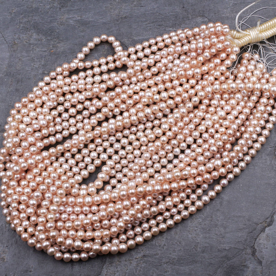 Genuine Natural Peach Pink Freshwater Pearl 6mm off Round 15.5" Strand