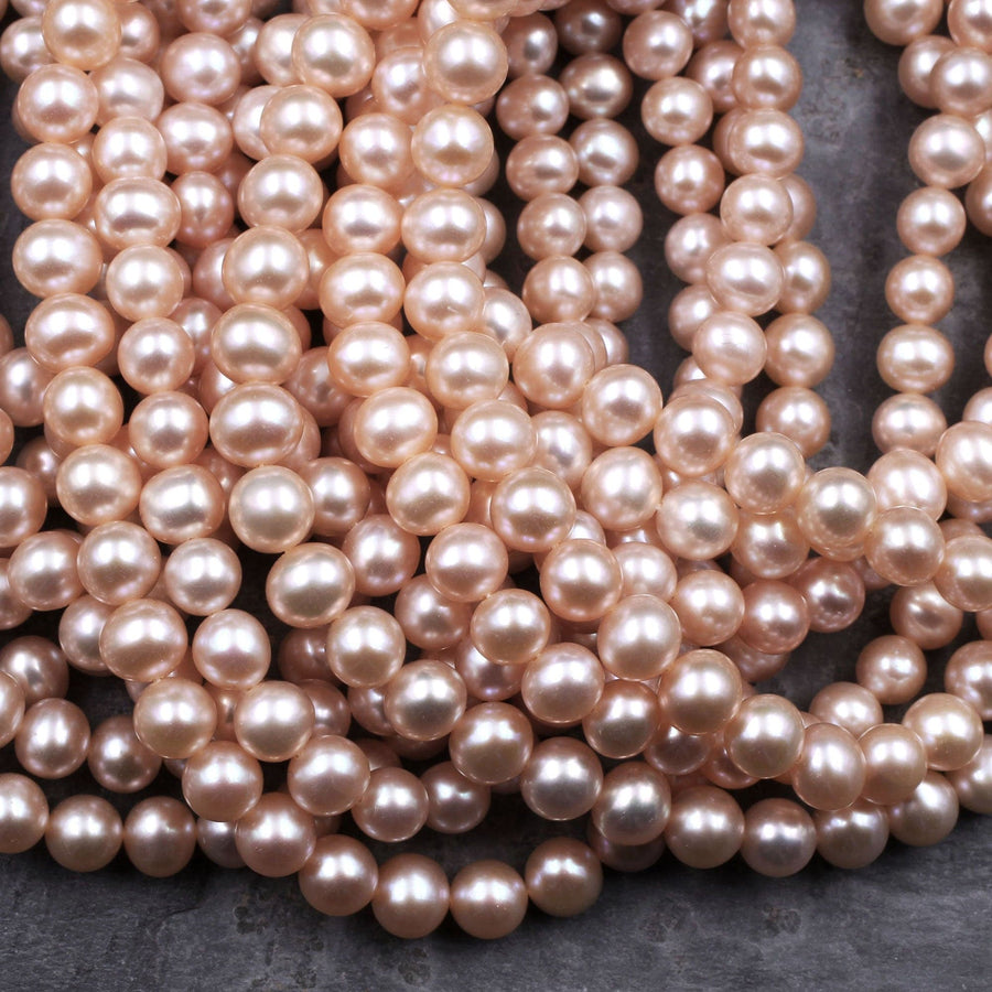 Genuine Natural Peach Pink Freshwater Pearl 6mm off Round 15.5" Strand