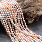 Genuine Natural Peach Pink Freshwater Pearl 6mm off Round 15.5" Strand