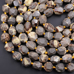 Natural Utah Septarian Beads Large Chunky Faceted Nugget Beads Irregular Freeform Octagon Square Nodule Yellow Brown Gray Jasper 16" Strand