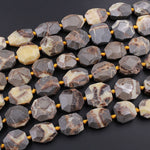 Natural Utah Septarian Beads Large Chunky Faceted Nugget Beads Irregular Freeform Octagon Square Nodule Yellow Brown Gray 15.5" Strand
