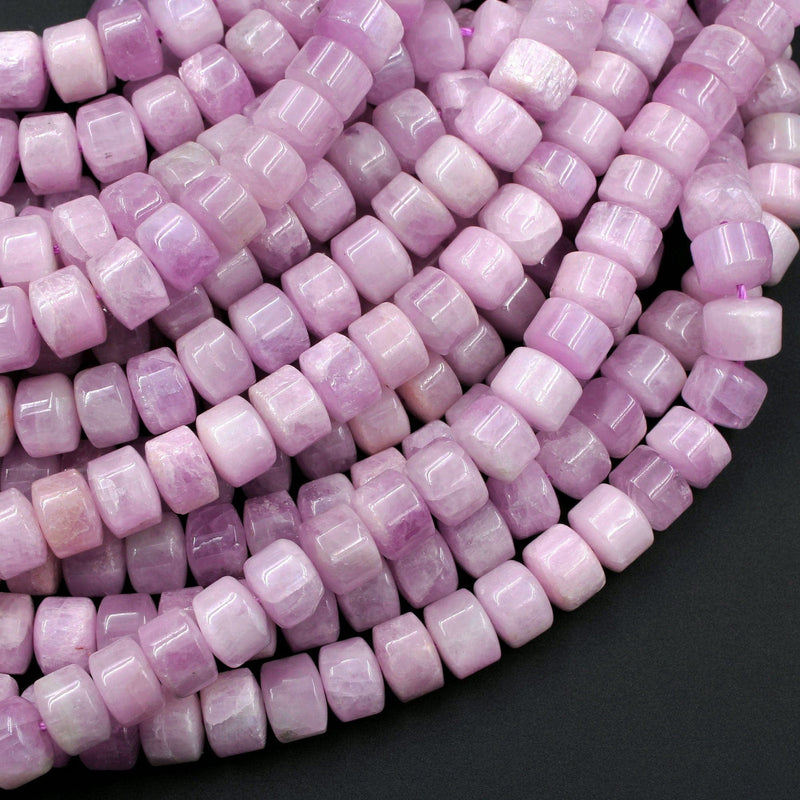 Natural Kunzite Rondelle Beads Short Cylinder Center Drilled Wheel Real Genuine Natural Violet Purple Pink Gem 16" Strand