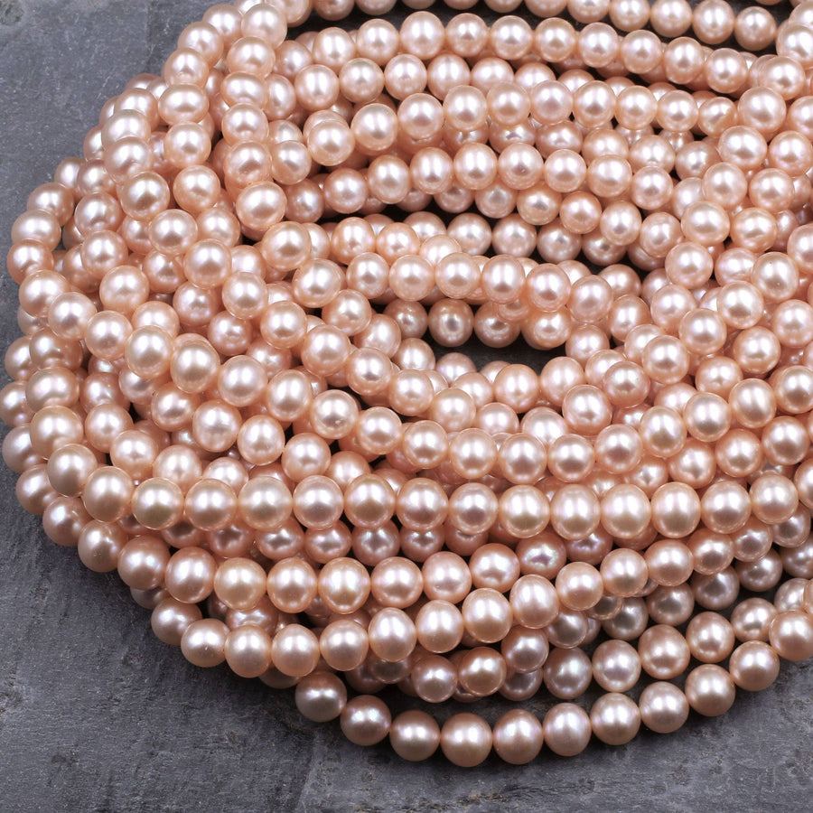 Genuine Peach Pink Freshwater Pearl 6mm Iridescent Metallic Pink Peach High Luster 16" Strand