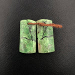 Natural African Green Chrysoprase Earring Pair Flat Short Rectangle Cabochon Cab Pair Drilled Matched Gemstone Bead Pair