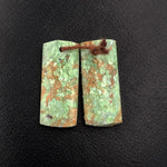 Natural African Green Chrysoprase Earring Pair Flat Short Rectangle Cabochon Cab Pair Drilled Matched Gemstone Bead Pair