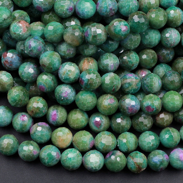Natural Ruby Fuchsite Large Faceted Round 6mm 8mm 10mm 12mm Red Ruby Green Fuchsite Gemstone Fuschite 16" Strand