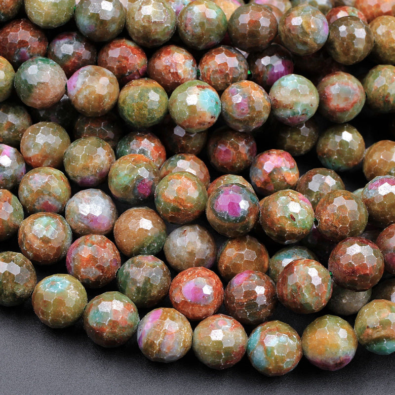 Natural Ruby Fuchsite Faceted 6mm 7mm 8mm Round Beads Red Ruby Brown Fuchsite Gemstone Fuschite 16" Strand