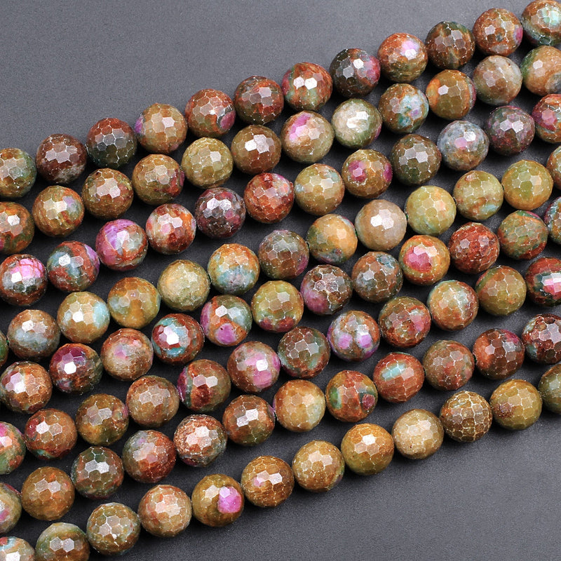 Natural Ruby Fuchsite Faceted 6mm 7mm 8mm Round Beads Red Ruby Brown Fuchsite Gemstone Fuschite 16" Strand